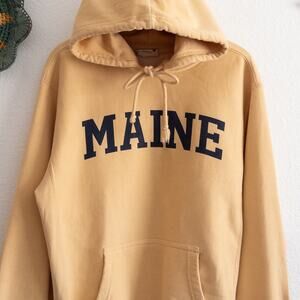 Maine Creamy Yellow Hoodie Sweatshirt Pro-Weave Size XS
